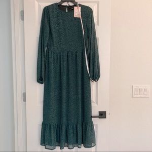 NWT MSG Teal Leopard Print L/S Dress